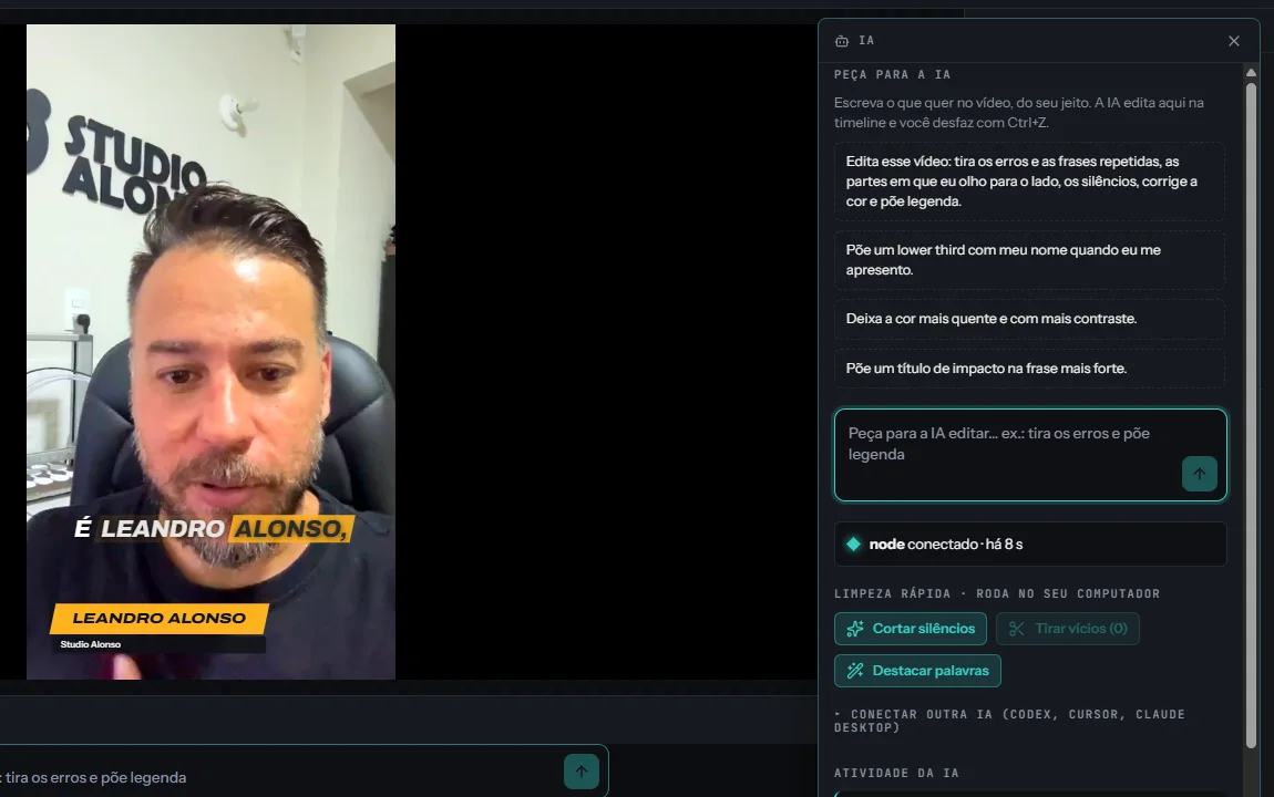 Painel da IA com a caixa de pedido e exemplos